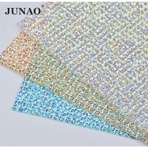 JUNAO 24*40mm Glitter Hotfix AB Crystal Rhinestone Mesh Trim Crystals Fabric Sheets Resin Strass Motifs for DIY Decoration