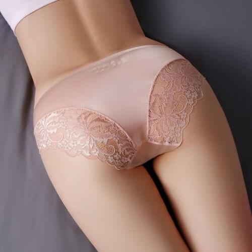 Ice silk underwear womens lingerie large size soft Seamless panties lace sexy charming low-rise stretch female briefs