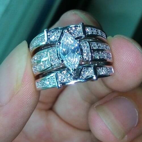 Victoria Wieck Hot Deluxe Marquise Cut AAA CZ Simulated stones14KT White Gold Filled 3 Wedding Ring Set Size 5-11 Free shipping
