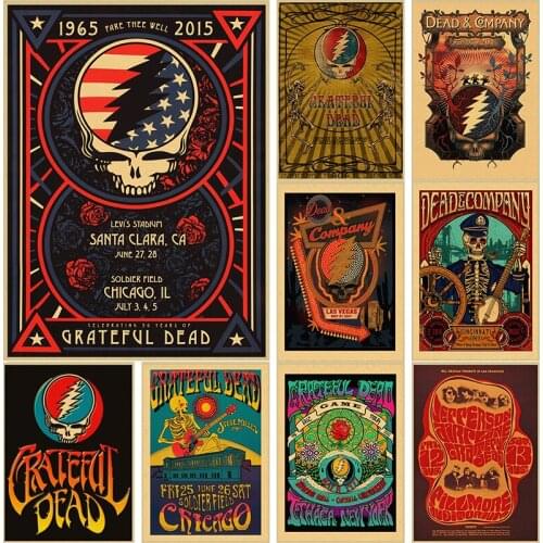 Vintage Kraft Paper Posters of Scary Skull Grateful Dead HD Print Retro Wall Stickers for Home Bar Personalized Wall Decoration
