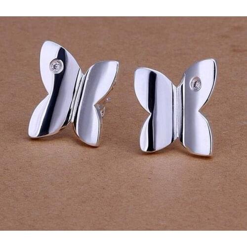High quality for women lady stud party gifts Silver color cute butterfly Earring Jewelry free shipping factory price E251