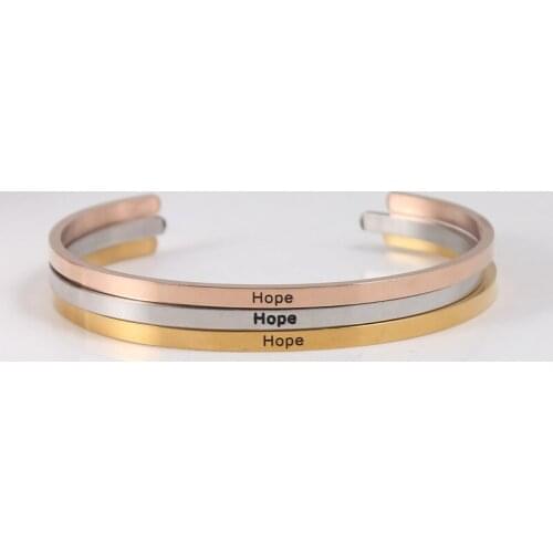 High Quality Fashion Women Cuff Bangle "Hope" Hand Inspiration Bracelets 316L Stainless Steel Bangle Bracelet for Women