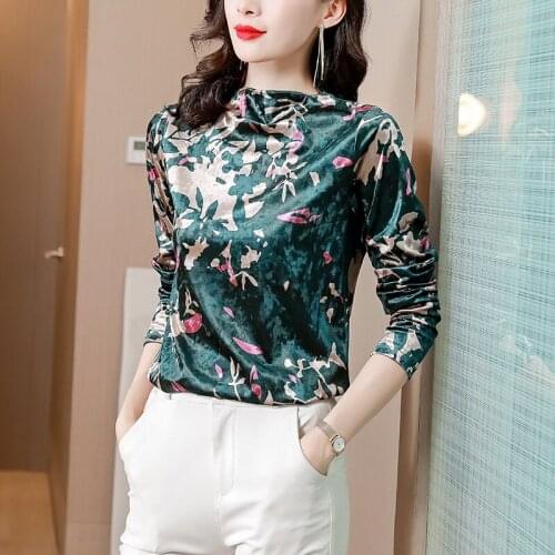 Real Shot Gold Velvet Single-Wear Bottoming Shirt Womens Autumn and Winter New Fashion Printing Long-Sleeved T-Shirt Top