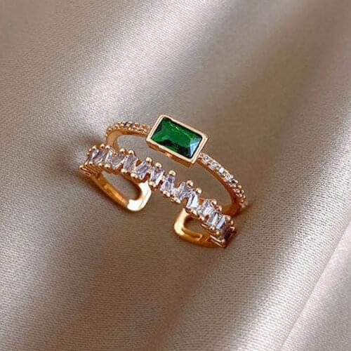 2021 New Luxury Green Crystal Opening Adjustable Womens Ring Retro Classic Accessories Wedding Party Jewelry Girls Sexy Rings