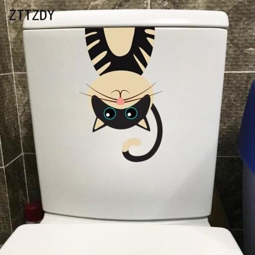 ZTTZDY 13.7*21.8CM Cartoon Cat Bedroom Wall Decal Toilet Sticker Home Decor T3-0295