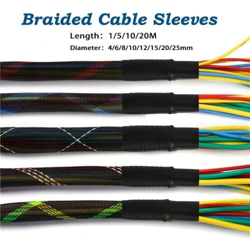 5/10M High Density Insulation Blue Black 4/6/8/10/12/15/20/25mm Wire Cable Protecting Tight PET Expandable Braided Cable Sleeve