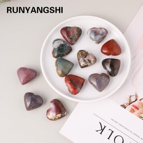 1PC Natural Crystal Ocean Jasper heart-shaped Love arts Healing crystal Gemstone and crafts ornaments