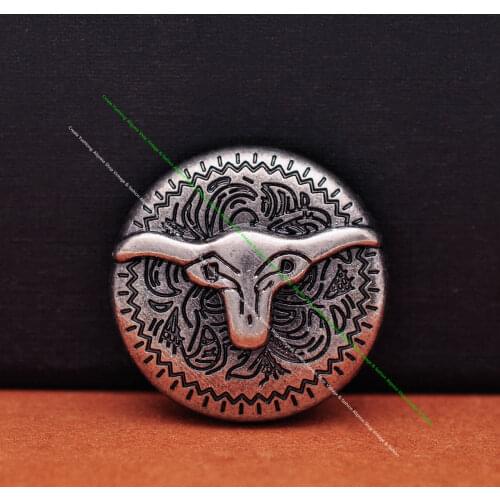 10PC 1" Western Cowboy Longhorn Bull Head Engraved Leathecraft Horse Saddle Tack Bridle Halter Concho Screwback