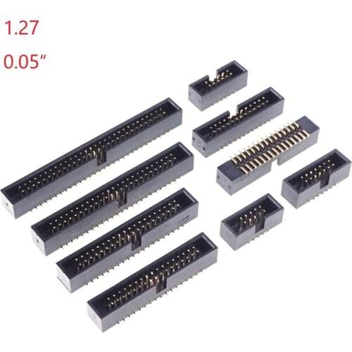 100 pcs 0.050" 1.27 mm Box Header Dual Row Male Contact Pin 8 10 12 14 16 20 26 30 34 40 50 60 Pin SMT SMD Vertical PCB Solder