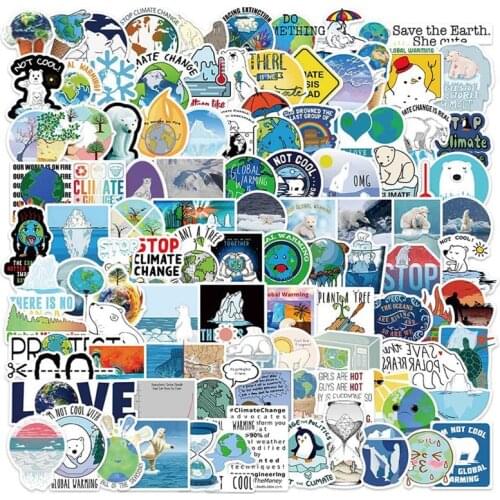 100pcs Cartoon Climate Change Stickers Aesthetic Graffiti For Suitcase Suitcase Waterproof DIY Decals 2021