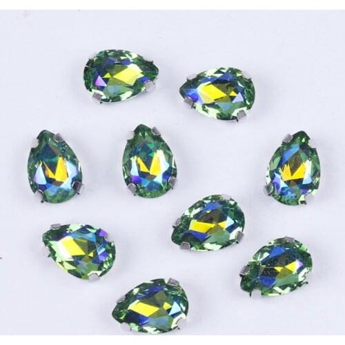 18MM Rhinestones For Clothes Crystals for Needlework Drop Shape Strass Silver Claw Sew on Rhinestones Metal Base Buckle Crystal