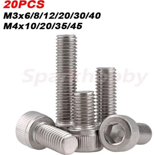 20PCS M3x6/8/12/20/30/40 M4x10/20/35MM 304 Stainless Steel Metric Thread Hex Socket Head Cap Screw Bolts for RC Drones parts