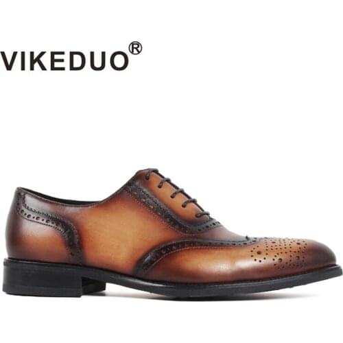 2020 Vikeduo Vintage Mens Oxford Shoes Customized Genuine Leather Handmade Wedding Party Dress Shoe Formal Full Brogue Footwear