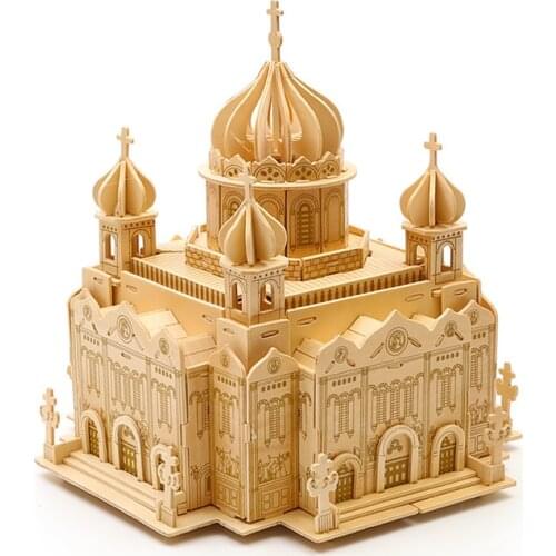 3D Wood Puzzle High-difficulty Strereo Mosaic Puzzle Wooden Building Handcrafted Model Wood DIY Crafts