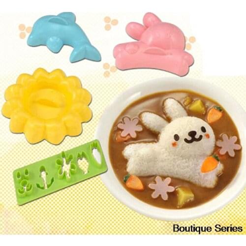 4 Pcs/set Curry Rice Mold DIY Kids Bento Tool Rabbit Dolphin Sushi Maker Onigiri