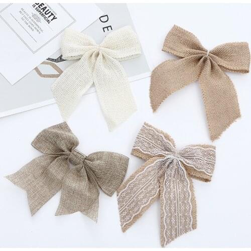 4pcs/lot Christmas Bow Bowknot Crafts Small Linen Bowknot Christmas Wedding Decoration Bow Decoration For Home Ribbon Bow