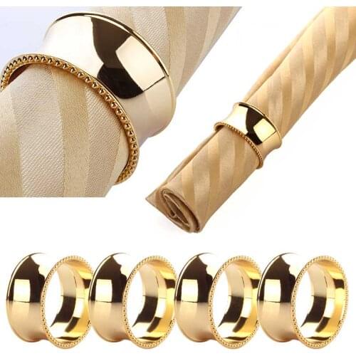 4PCS Gold Silver Metal Napkin Rings Napkin Buckles Serviette Holder for Wedding Evening Party Hotel Banquet Dining Decor