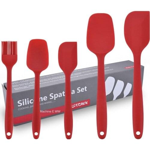 5PCs/Set Red Baking Scraper Tool Brush Set Silicone Kitchenware Cream Spatula Mixing Batter Scraper Brush Butter Bakeware Tools