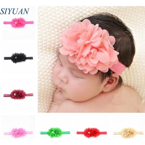 8pcs/lot Double Chiffon Flowers With Rhinestone Headband Newborn Photography Props Hair Accessories 20 Colors U Pick FDA232