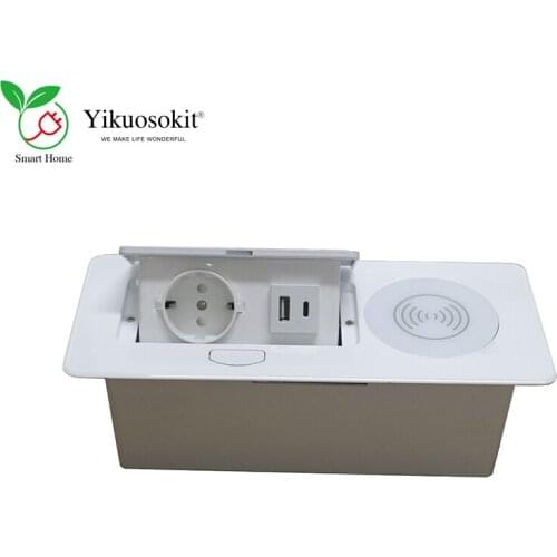 Wireless Charger Embedded Desktop Damping Pop Up Socket with USB(A+C) Port For Home Furniture Kitchen Cabinet Table top