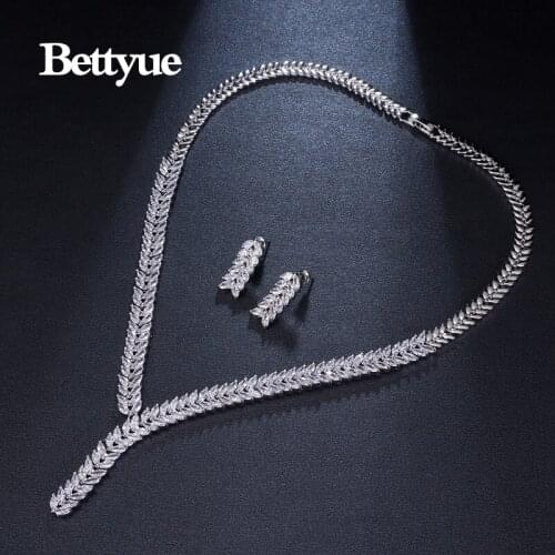 Bettyue Brand Charm Fashion Luxury Jewelry Sets AAA White Zircon White Gold Leaf Elegance Jewelry Sets For Woman Wedding Gift