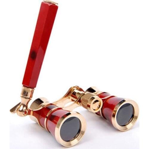 3x25 Brass Coated Lens Binocular Telescope in White/Red/Black Opera Theater Glasses with Handle Glasses for Watching