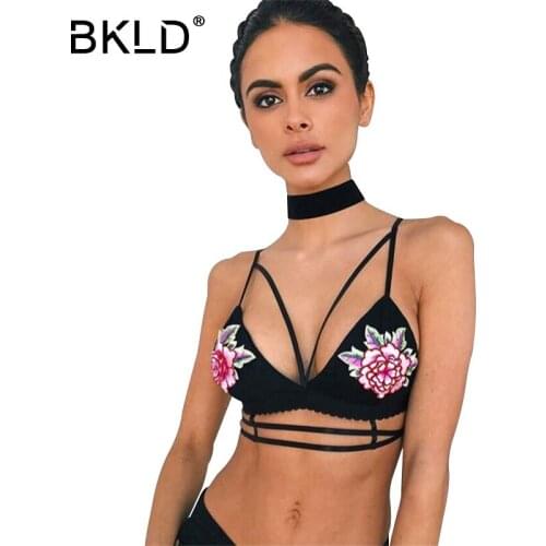 BKLD Summer Intimates 2018 New Sexy Deep V Backless Push Up Bra Women Strappy Lingerie Embroidery Floral Wirefree Bralette Black