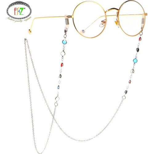 F.J4Z Hot Women Mask Landyards Fashion Colorful Glass Beads Mask Chain Holder Silver Color Chain Eyewear Straps