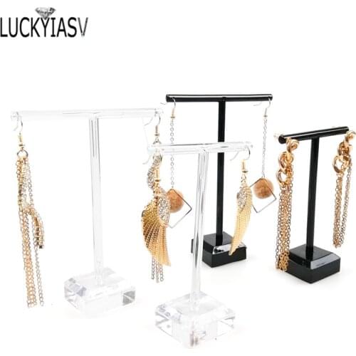 Black & Clear Acrylic Earrings Jewelry Display Rack Stand Organizer Holder Case Necklace Bouches Ornament Hanger T-Bar 2pcs/set