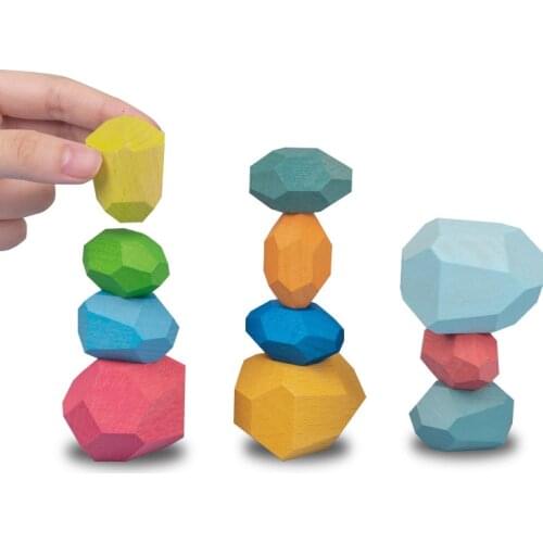 Wooden Building Block Educational Toy Colored Rainbow Stone Creative Wooden Stacked Block Toys For Children Gift Home Decoration