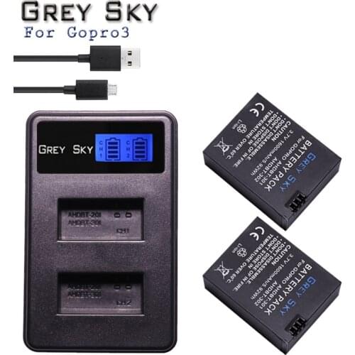For GoPro Hero3 Hero3+ hero 3 hero 3+ battery +LCD dual charger for go pro AHDBT-301 action camera accessory