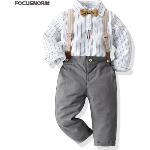 FOCUSNORM 1-7Y Autumn Kids Boys Clothes Sets Striped Long Sleeve Single Breasted Tops Pants 2pcs