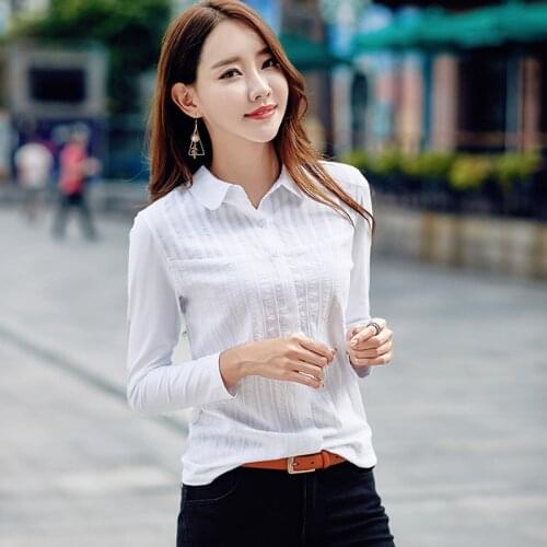 Shintimes Button T Shirt Women White T-Shirt Woman Peter Pan Collar 2021 Summer Cotton Long Sleeve Womens Clothing Ladies Tops