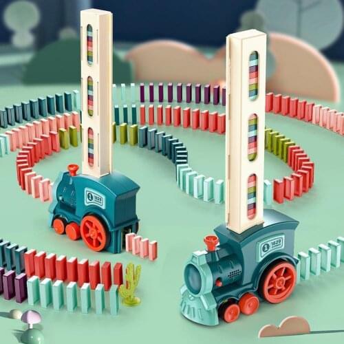New Domino Train Car Toy 60 Dominoes Automatic Laying Domino Train Blocks Game Educational Toy For Children Christmas Gift