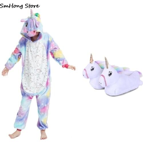 Full Sleeve One Piece Hooded Jumpsuits Kids Sleepwear Onesies for 8-12Years Childrens Sleepwear Unicorn Kigurumi Pajamas