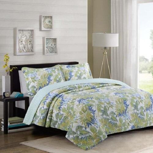 CHAUSUB Quilt Set 3pcs Cotton Quilts Quilted Bedspreads Bed Covers Pillowcase Green Printed Coverlet King Queen Size Blanket