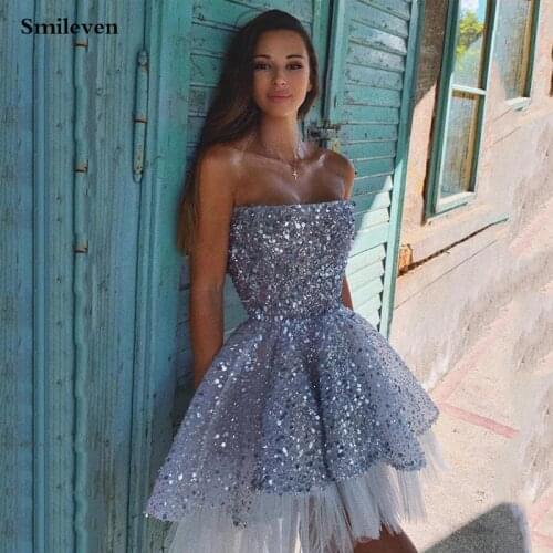 Smileven Short Sequins Cocktail Dresses Strapless Mini Prom Dress Homecoming Party Dress Abendkleider 2020