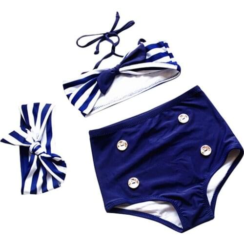 2019 Swimsuit Girls Two Pieces Swimwear Kids Children Ruffles stripe Bandage Swimwear Bathing Suit Bikini Set Outfits