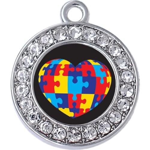 Fashion enamel mirror autism puzzle label sticker charm for autistic crystal jewelry pendant