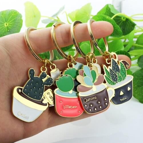Fashionable Cute Cactus Keychain Succulents Potted Succulent Plant Shaped Keychain Golden Car Keychain The Best Gift for Friends