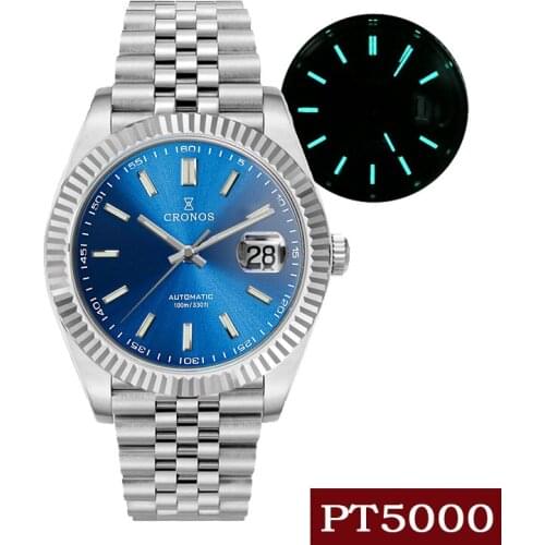 Cronos Men Diver Watch C3 Luminous Dial Stainless Steel Bracelet Copper-Nickel Plated Bezel 100m Water Resistant Sapphire Glass