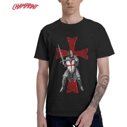 Knights Templar Holding A Sword And A Shield Mens T Shirts Hipster Tee Shirt Short Sleeve T-Shirts Cotton Gift Idea Tops