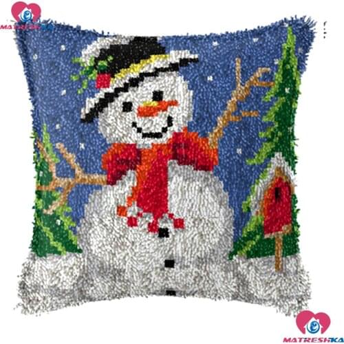 Snowman Latch Hook Kits cover Embroidery Printed canvas 3d Pillowcase Crochet Latch Hook rug kits Unfinished Yarn home decor