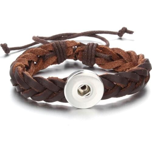 New Snap Jewelry Bracelets Black Brown Leather 18mm Snap Button Bracelet High Quality Braided Bracelets for Snap Jewelry ZE403