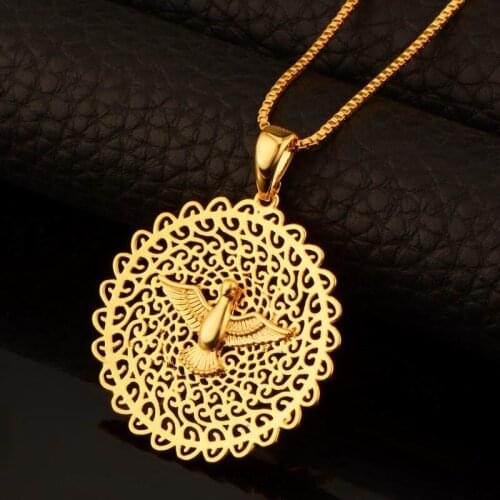 Peace Dove Pendant Necklace Gold Color Round Hollow Out Men Women Box Punk Chain Fashion Jewelry