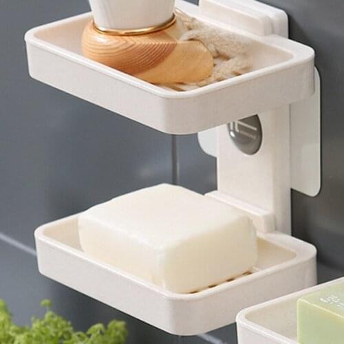 Soap Dish Sucker Storage Basket Soap Box Vertical Cup Soap Holder Double Layer Soap Box Bathroom Accessories