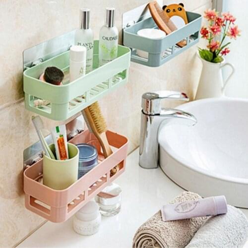 Bathroom Shelf Bathroom Adhesive Storage Rack Kitchen Home Decoration Corner Shower Shelf Rack Storage Rack Accessories 3 Color