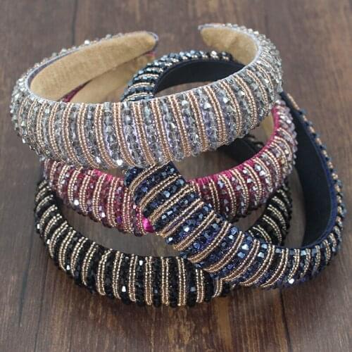 Handmade Luxurious Colorful Full Crystal Beaded Baroque Crown Rhinestone Hair Accessories Headbands For Women Wedding Party