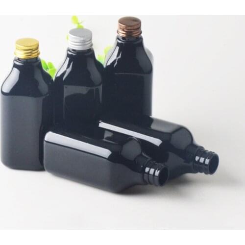 200ml empty Square black shampoo lotion cosmetic bottle,plastic container with Gold cap liquid soap Shower Gel travel bottle