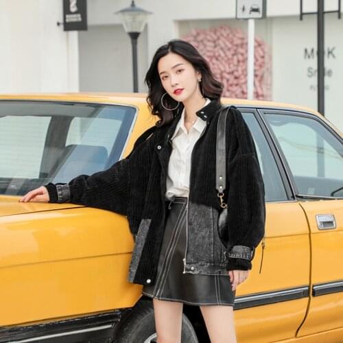 Plus Size Collar Tide Brand Aviator Jacket Denim Jacket for Women Spring Stitching Stripe Velvet Sleeve Letter Patch Loose